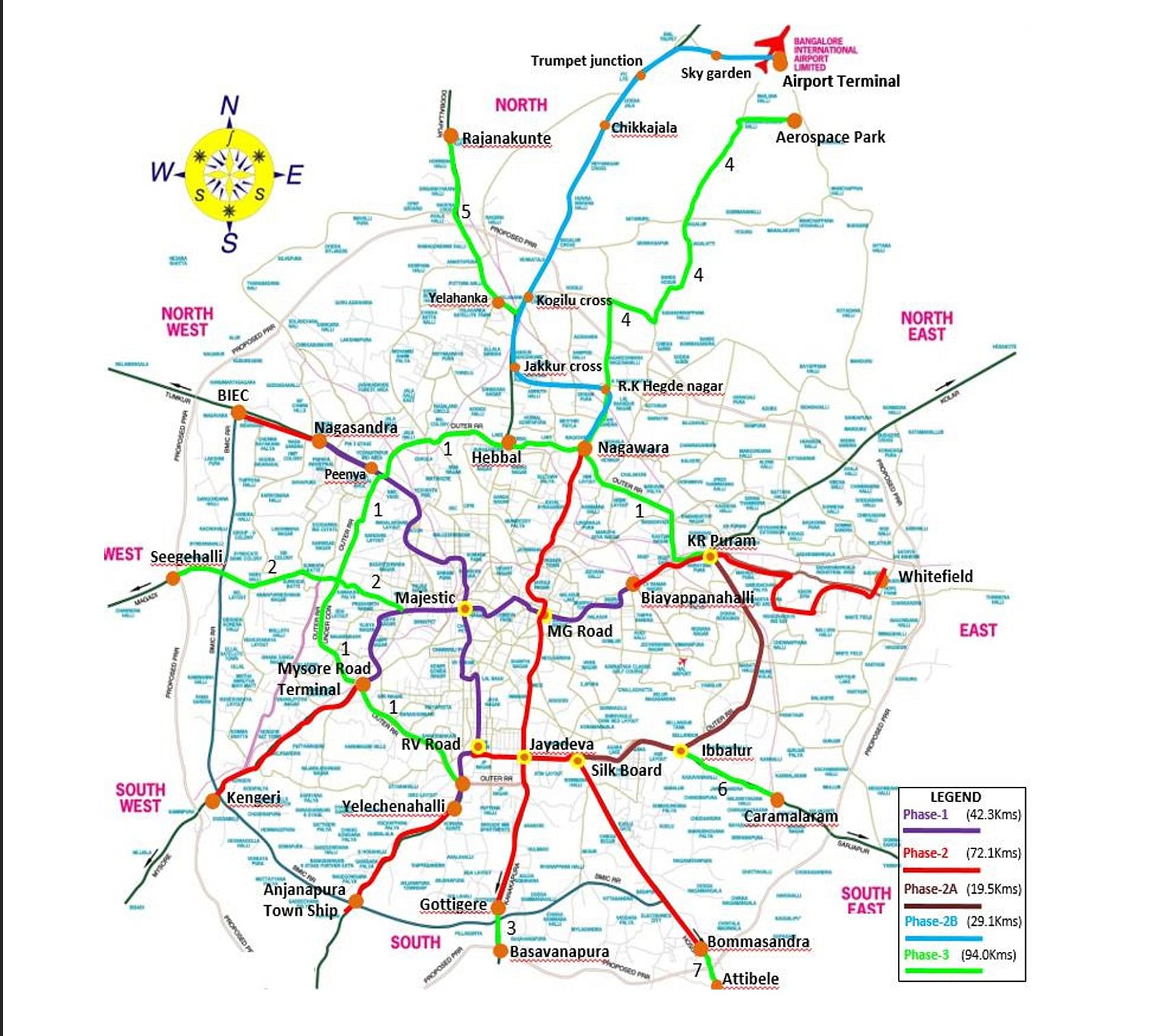 Purple metro line route in Bangalore, latest updates